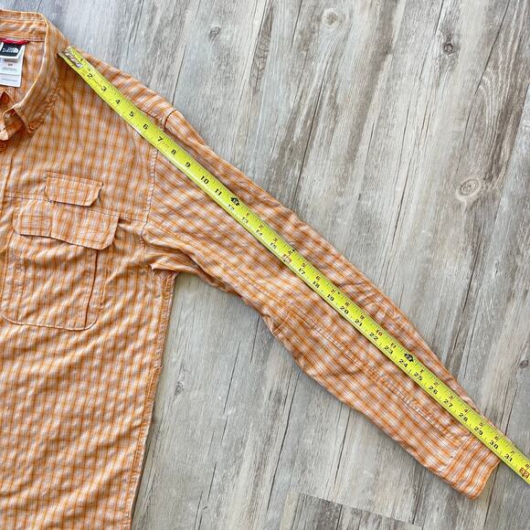 The North Face VaporWick Plaid Button Up Shirt Orange Small Long Sleeve Roll Tab - Picture 6 of 12